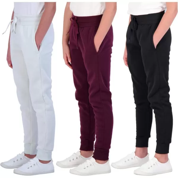 Real Essentials 3 Pack Girls Fleece Joggers Soft Active Performance Casual SweatpantsAges 716Set 8