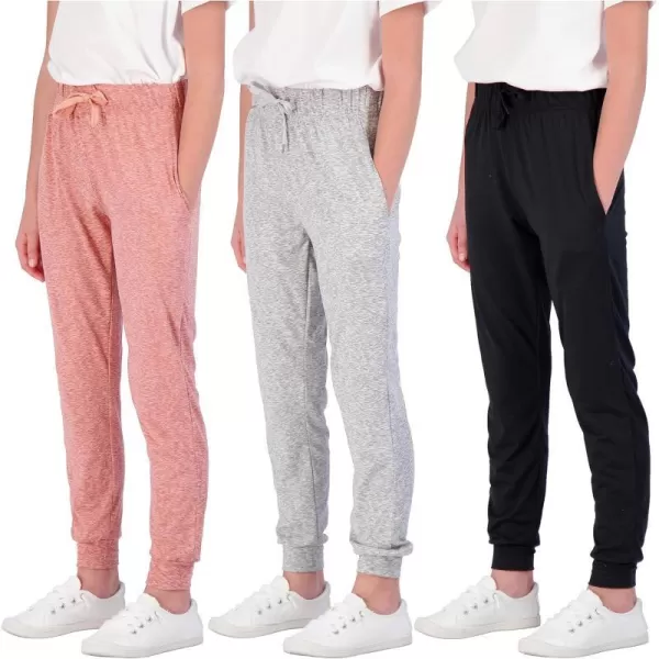 Real Essentials 3 Pack Girls Lounge Joggers Soft Athletic Performance Casual SweatpantsAges 716Set 1