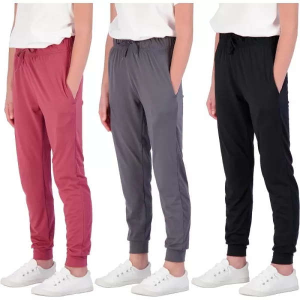 Real Essentials 3 Pack Girls Lounge Joggers Soft Athletic Performance Casual SweatpantsAges 716Set 2