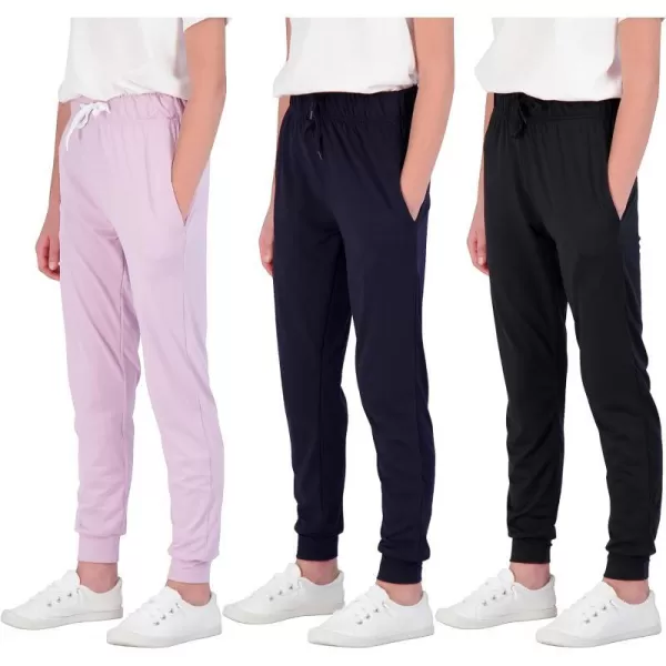 Real Essentials 3 Pack Girls Lounge Joggers Soft Athletic Performance Casual SweatpantsAges 716Set 3