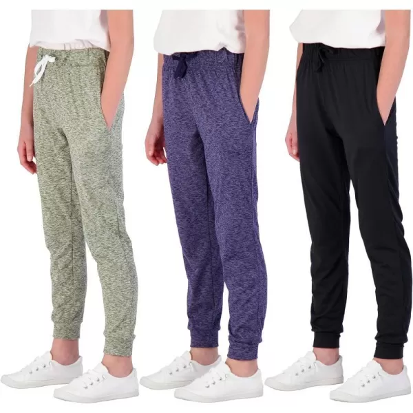 Real Essentials 3 Pack Girls Lounge Joggers Soft Athletic Performance Casual SweatpantsAges 716Set 5