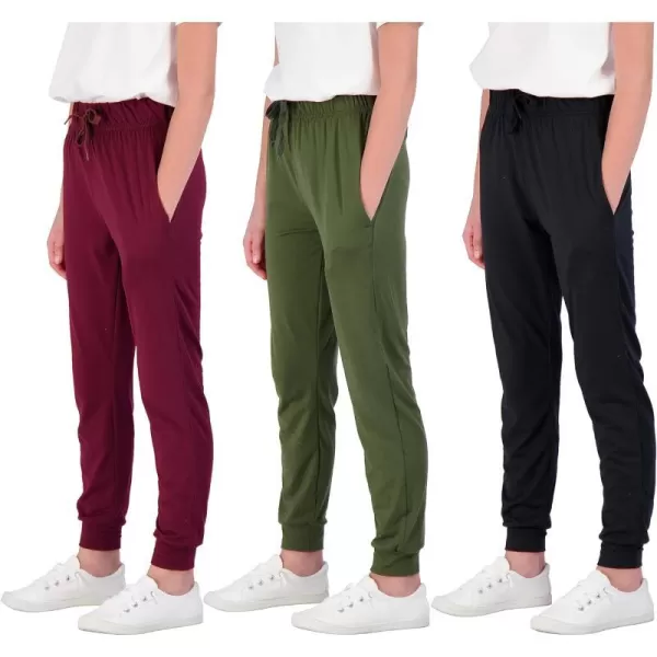 Real Essentials 3 Pack Girls Lounge Joggers Soft Athletic Performance Casual SweatpantsAges 716Set 6