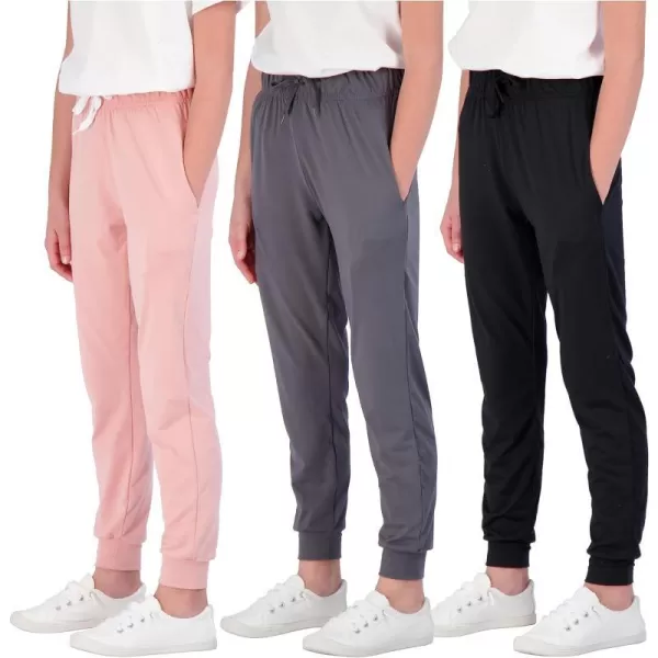 Real Essentials 3 Pack Girls Lounge Joggers Soft Athletic Performance Casual SweatpantsAges 716Set 8