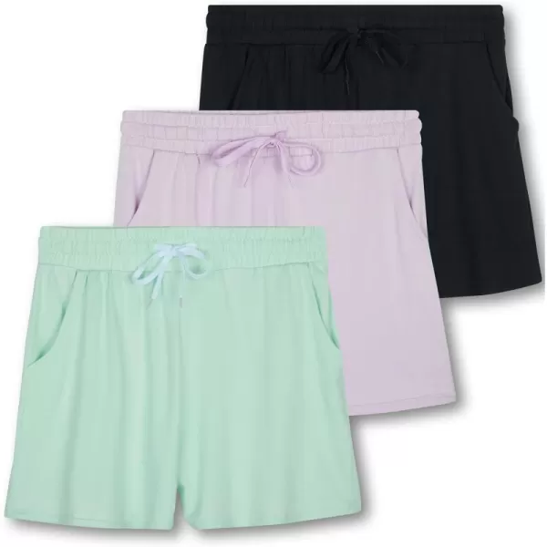 Real Essentials 3 Pack Girls Lounge Soft Comfy Shorts with Drawstring  Yoga Athletic Sweat Shorts with PocketsSet 12