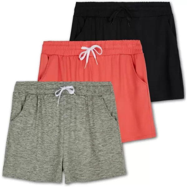 Real Essentials 3 Pack Girls Lounge Soft Comfy Shorts with Drawstring  Yoga Athletic Sweat Shorts with PocketsSet 5