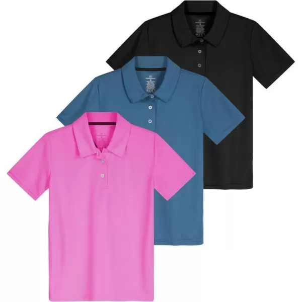 Real Essentials 3 Pack Girls Short Sleeve Performance Polo School UniformAges 418Set 1