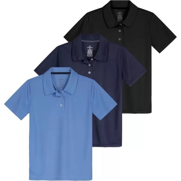 Real Essentials 3 Pack Girls Short Sleeve Performance Polo School UniformAges 418Set 2