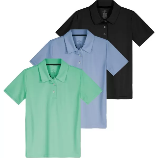 Real Essentials 3 Pack Girls Short Sleeve Performance Polo School UniformAges 418Set 4