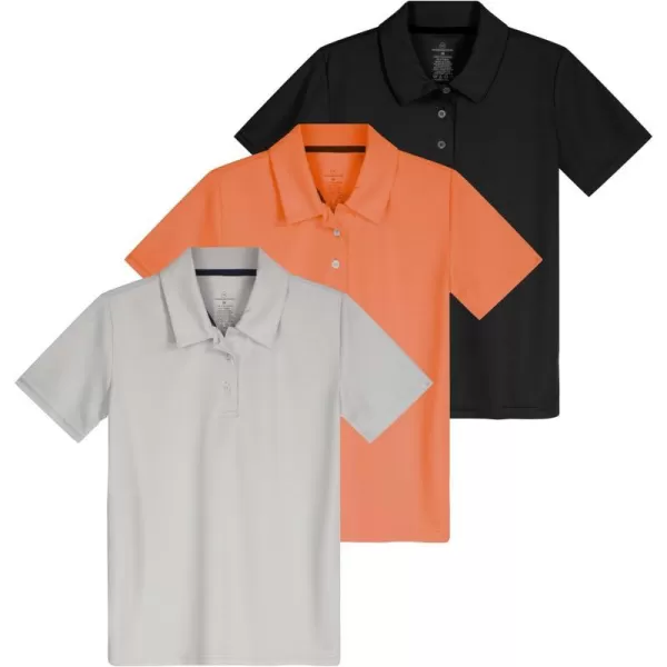 Real Essentials 3 Pack Girls Short Sleeve Performance Polo School UniformAges 418Set 5