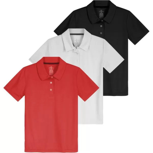 Real Essentials 3 Pack Girls Short Sleeve Performance Polo School UniformAges 418Set 6