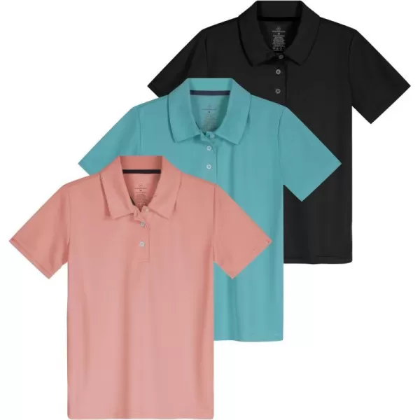 Real Essentials 3 Pack Girls Short Sleeve Performance Polo School UniformAges 418Set 7