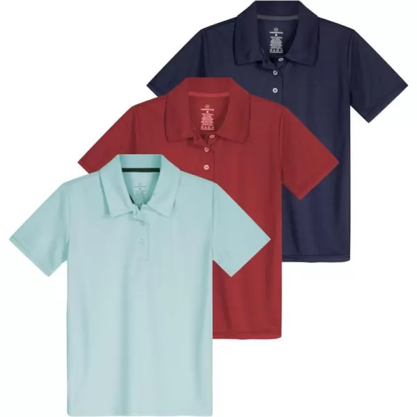 Real Essentials 3 Pack Girls Short Sleeve Performance Polo School UniformAges 418Set 8