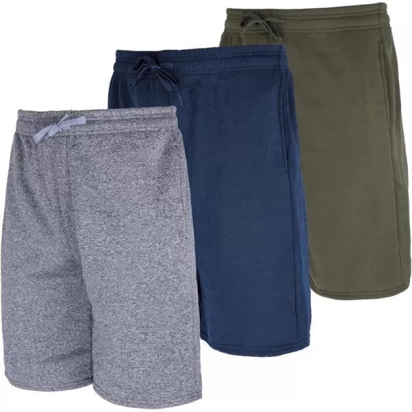 Real Essentials 3 Pack Mens 9 Fleece Casual Lounge Athletic ShortsRegular amp BigTall SizesStandard Set 1