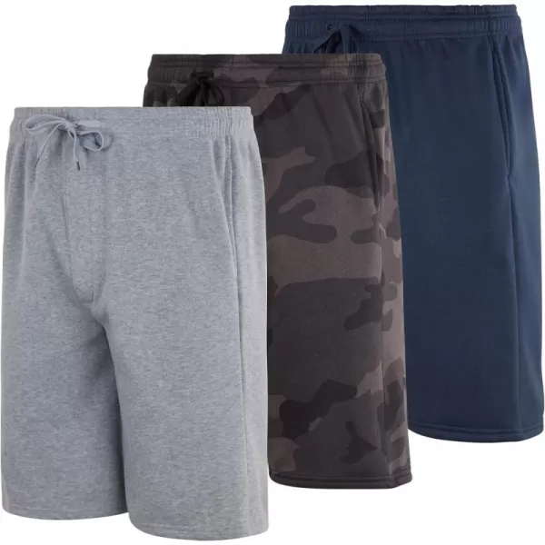 Real Essentials 3 Pack Mens 9 Fleece Casual Lounge Athletic ShortsRegular amp BigTall SizesStandard Set 10