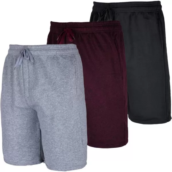 Real Essentials 3 Pack Mens 9 Fleece Casual Lounge Athletic ShortsRegular amp BigTall SizesStandard Set 2