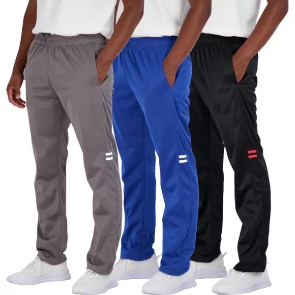 Real Essentials 3 Pack Mens Active Athletic Casual Tricot Open Bottom Sweatpants with Pockets Available in Big amp TallOpen Bottom Set 2