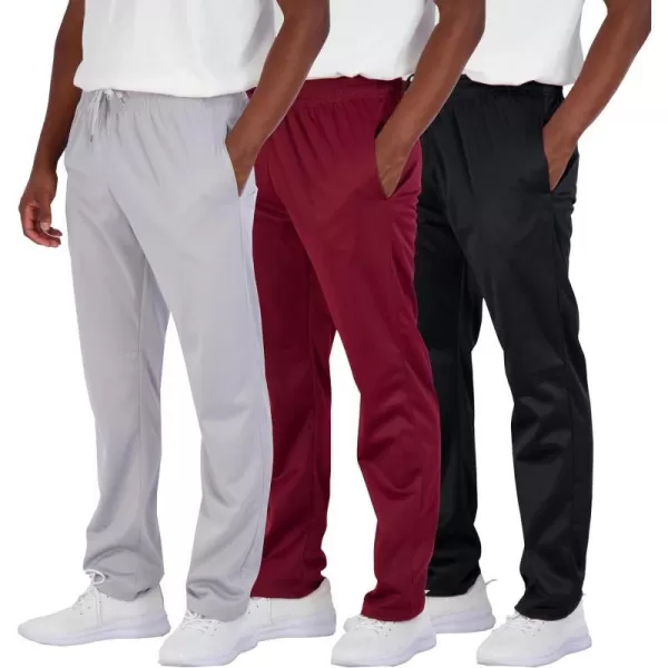 Real Essentials 3 Pack Mens Active Athletic Casual Tricot Open Bottom Sweatpants with Pockets Available in Big amp TallOpen Bottom Set 3