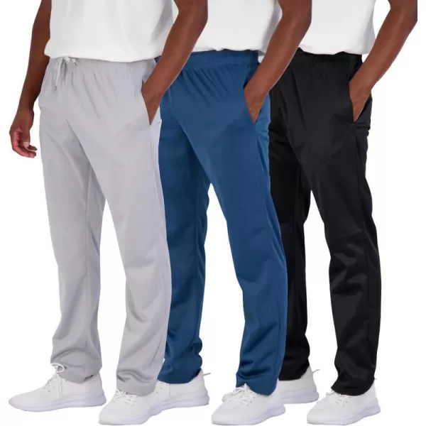 Real Essentials 3 Pack Mens Active Athletic Casual Tricot Open Bottom Sweatpants with Pockets Available in Big amp TallOpen Bottom Set 4