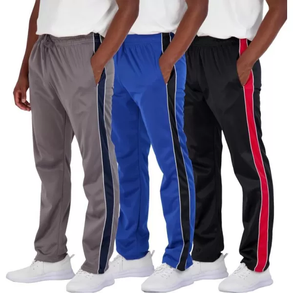 Real Essentials 3 Pack Mens Active Athletic Casual Tricot Open Bottom Sweatpants with Pockets Available in Big amp TallOpen Bottom Set 5