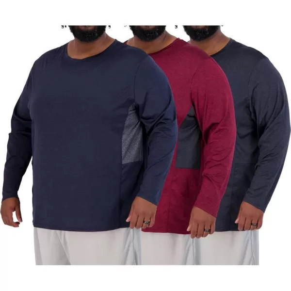 Real Essentials 3 Pack Mens Big amp Tall Tech Stretch LongSleeve amp ShortSleeve DryFit TShirt 3XT5XTLong Sleeve Long Sleeve  Set 5