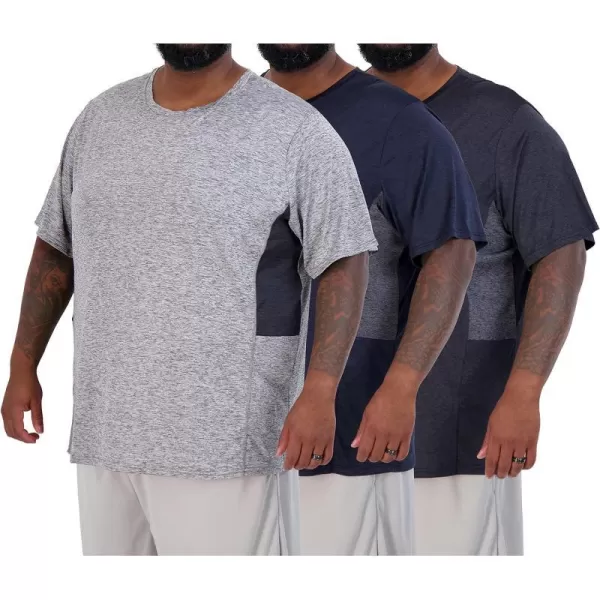 Real Essentials 3 Pack Mens Big amp Tall Tech Stretch LongSleeve amp ShortSleeve DryFit TShirt 3XT5XTShort Sleeve Short Sleeve  Set 3