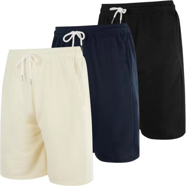 Real Essentials 3 Pack Mens Cotton 9 French Terry Casual Lounge Sweat Shorts with Pockets Available in Big amp TallBig amp Tall Set 5