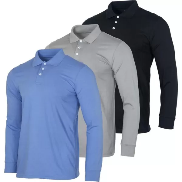 Real Essentials 3 Pack Mens Cotton Jersey LongSleeve Polo Shirt  Casual Workwear Office Available in Big amp Tallbigtall Set 4