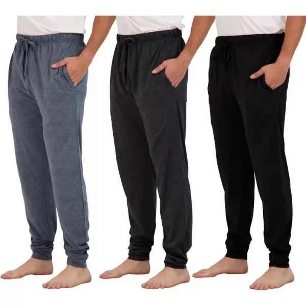 Real Essentials 3 Pack Mens Cotton Jersey Soft Jogger Sleep Lounge Pajama Drawstring amp Pockets Available in Big amp TallBig amp Tall Set 2