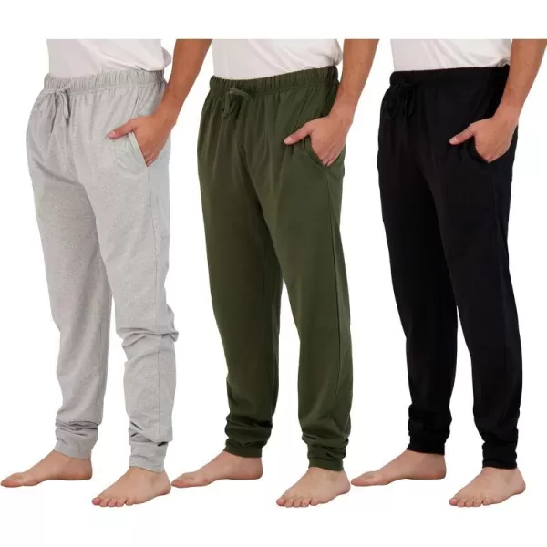 Real Essentials 3 Pack Mens Cotton Jersey Soft Jogger Sleep Lounge Pajama Drawstring amp Pockets Available in Big amp TallStandard Set 3