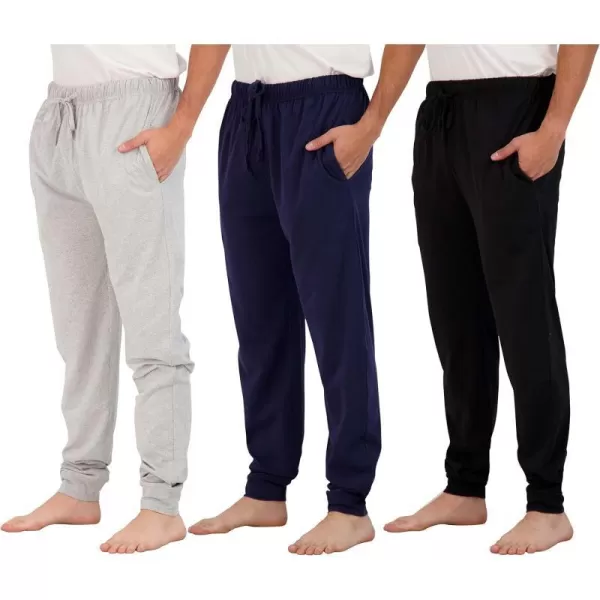 Real Essentials 3 Pack Mens Cotton Jersey Soft Jogger Sleep Lounge Pajama Drawstring amp Pockets Available in Big amp TallStandard Set 4