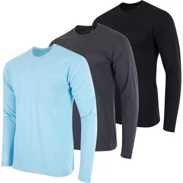 Real Essentials 3 Pack Mens Cotton Performance Long Sleeve Crew Neck Pocket TShirt Athletic Top Available in Big amp TallStandard Set 2