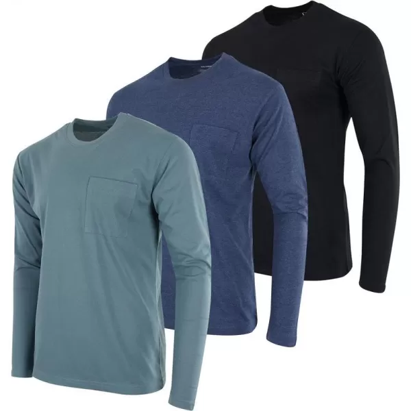 Real Essentials 3 Pack Mens Cotton Performance Long Sleeve Crew Neck Pocket TShirt Athletic Top Available in Big amp TallStandard Set 6