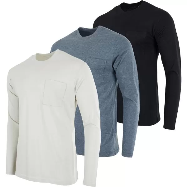 Real Essentials 3 Pack Mens Cotton Performance Long Sleeve Crew Neck Pocket TShirt Athletic Top Available in Big amp TallStandard Set 7