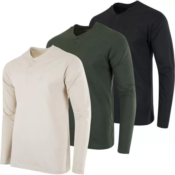 Real Essentials 3 Pack Mens Cotton Short amp Long Sleeve Henley TShirt Performance Activewear Available in Big amp TallLong Sleeve Long Sleeve  Set 3