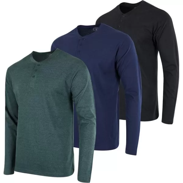 Real Essentials 3 Pack Mens Cotton Short amp Long Sleeve Henley TShirt Performance Activewear Available in Big amp TallLong Sleeve Long Sleeve  Set 4