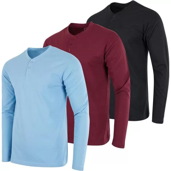 Real Essentials 3 Pack Mens Cotton Short amp Long Sleeve Henley TShirt Performance Activewear Available in Big amp TallLong Sleeve Long Sleeve  Set 7