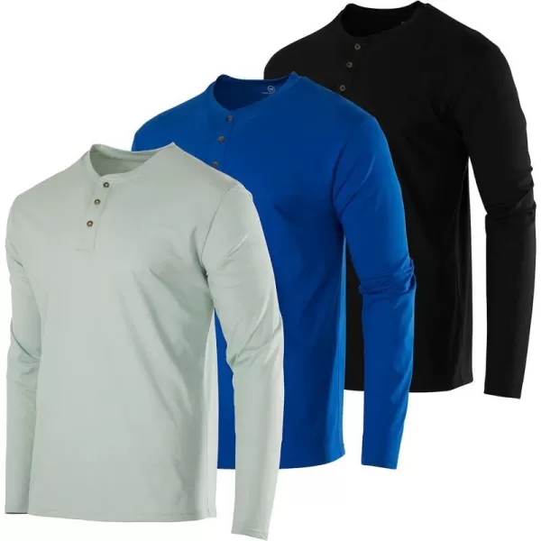 Real Essentials 3 Pack Mens Cotton Short amp Long Sleeve Henley TShirt Performance Activewear Available in Big amp TallLong Sleeve Long Sleeve  Set 9