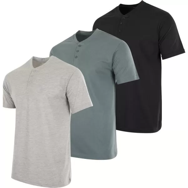 Real Essentials 3 Pack Mens Cotton Short amp Long Sleeve Henley TShirt Performance Activewear Available in Big amp TallShort Sleeve Short Sleeve  Set 5