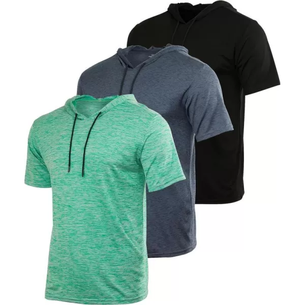 Real Essentials 3 Pack Mens Dry Fit Short Sleeve Active Athletic Hoodie Pullover Sweatshirt Available in Big amp TallStandard Set 11