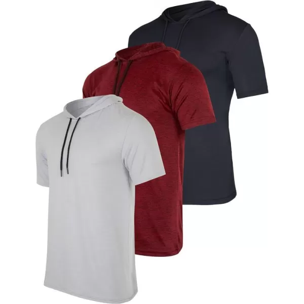 Real Essentials 3 Pack Mens Dry Fit Short Sleeve Active Athletic Hoodie Pullover Sweatshirt Available in Big amp TallStandard Set 9