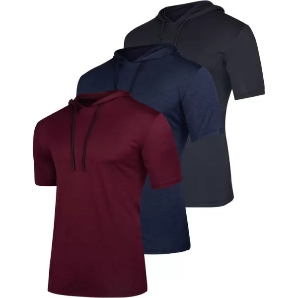 Real Essentials 3 Pack Mens Dry Fit Short Sleeve Active Athletic Hoodie Pullover Sweatshirt Available in Big amp Tallbigtall Set 1