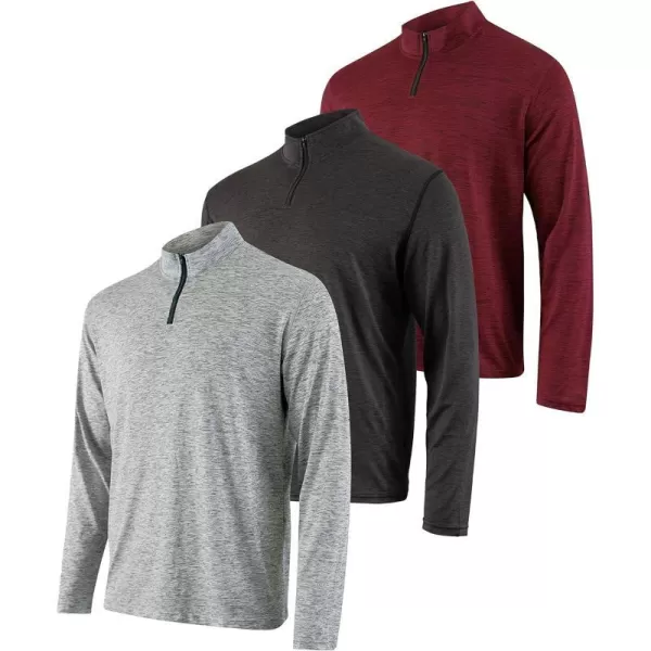 Real Essentials 3 Pack Mens DryFit Active Quarter Zip Long Sleeve Athletic Performance Pullover Available in Big amp TallStandard Set C