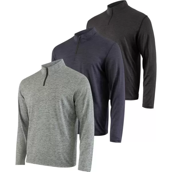 Real Essentials 3 Pack Mens DryFit Active Quarter Zip Long Sleeve Athletic Performance Pullover Available in Big amp TallStandard Set E