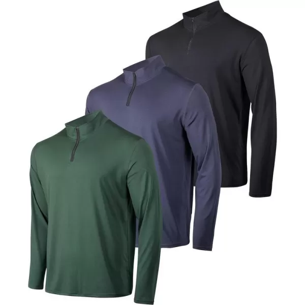 Real Essentials 3 Pack Mens DryFit Active Quarter Zip Long Sleeve Athletic Performance Pullover Available in Big amp TallStandard Set H