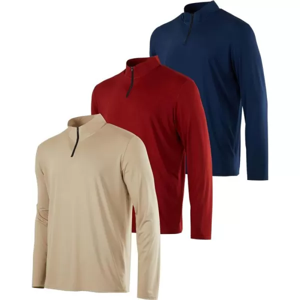 Real Essentials 3 Pack Mens DryFit Active Quarter Zip Long Sleeve Athletic Performance Pullover Available in Big amp TallStandard Set M