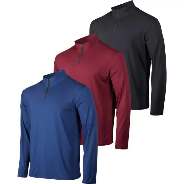 Real Essentials 3 Pack Mens DryFit Active Quarter Zip Long Sleeve Athletic Performance Pullover Available in Big amp Tallbigtall Set I