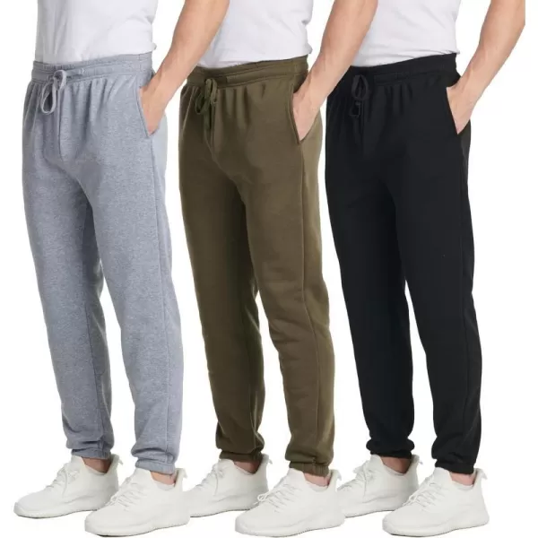 Real Essentials 3 Pack Mens Fleece Elastic Bottom Jogger Sweatpants with Pockets Available in Big amp TallBig amp Tall Set 2