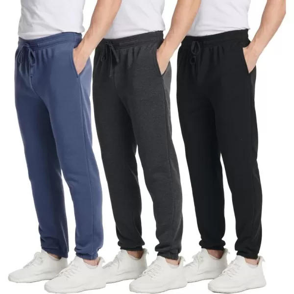 Real Essentials 3 Pack Mens Fleece Elastic Bottom Jogger Sweatpants with Pockets Available in Big amp TallBig amp Tall Set 3