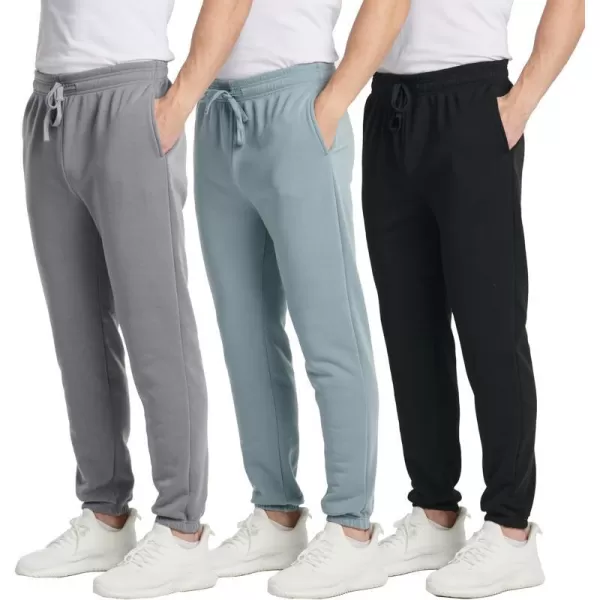 Real Essentials 3 Pack Mens Fleece Elastic Bottom Jogger Sweatpants with Pockets Available in Big amp TallBig amp Tall Set 5