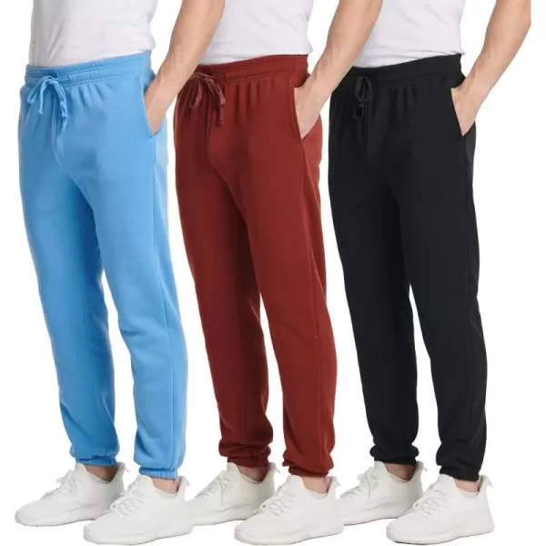 Real Essentials 3 Pack Mens Fleece Elastic Bottom Jogger Sweatpants with Pockets Available in Big amp TallBig amp Tall Set 7